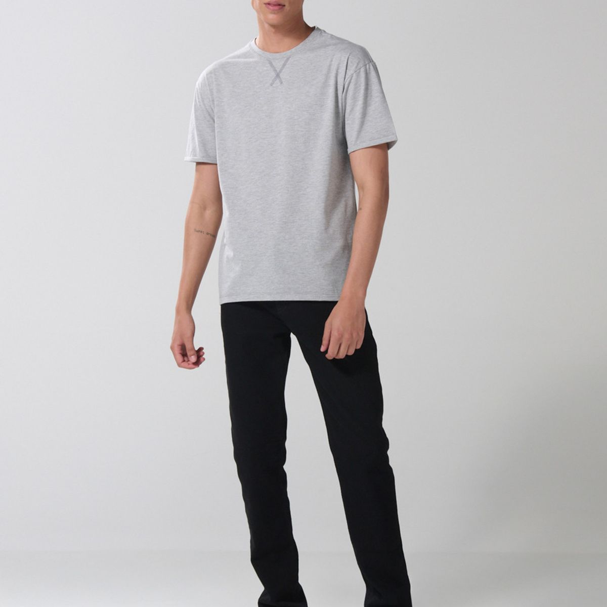 KOAJ - KOAJ Camiseta gris clara en algodón manga corta con costura Hombre