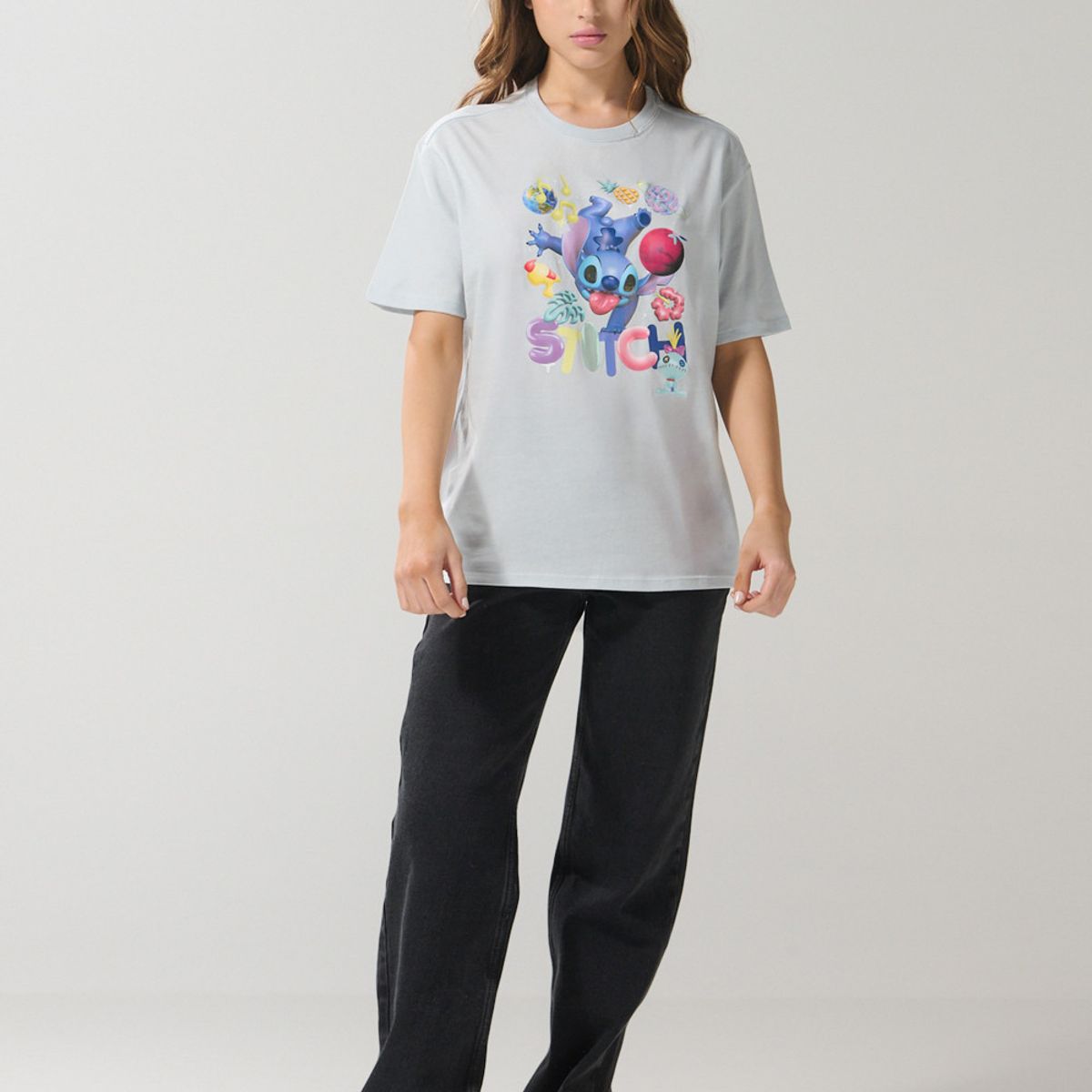 KOAJ - KOAJ Camiseta manga corta azul clara con arte de Lilo & Sti Mujer