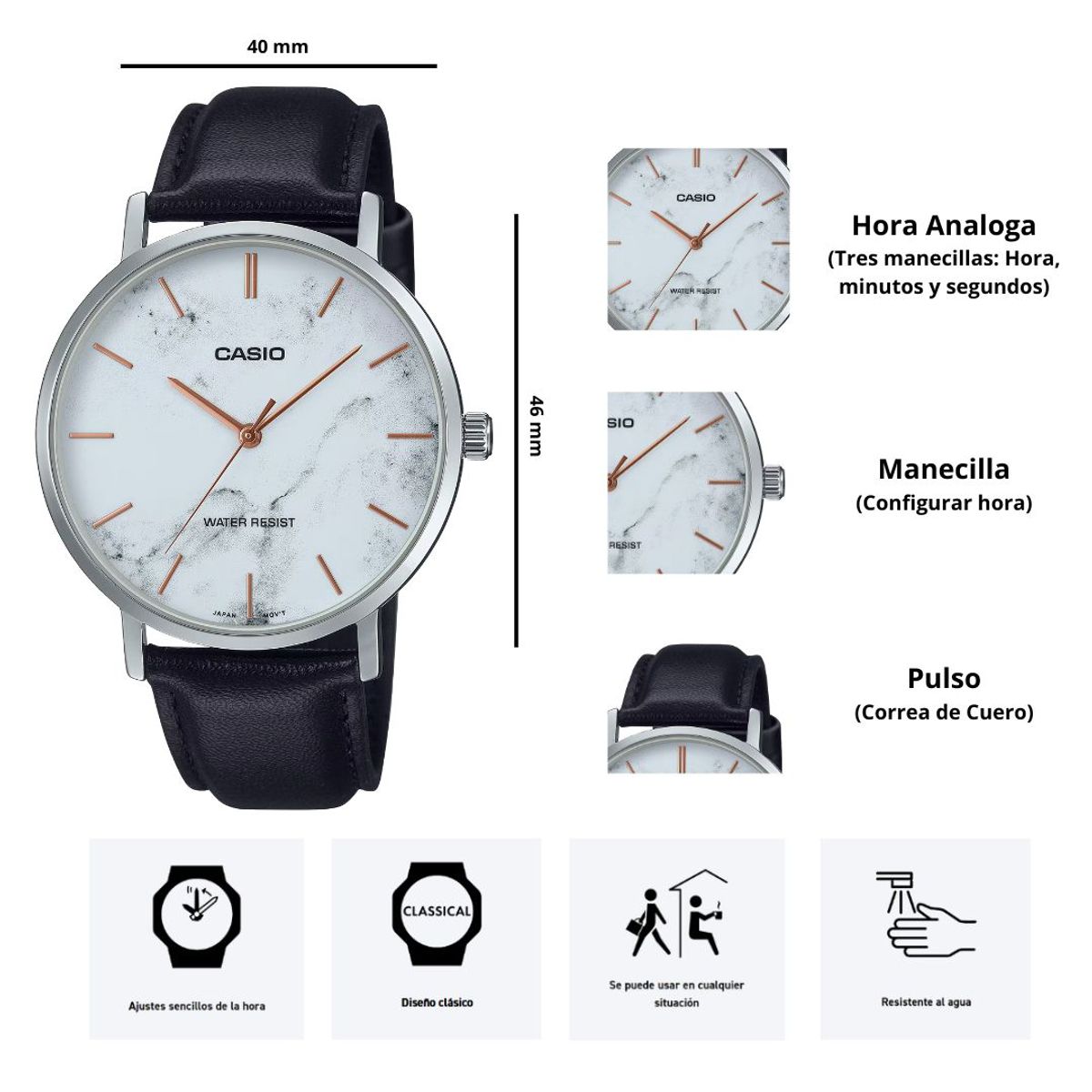 CASIO - Reloj Hombre Casio Modelo MTP-VT01LM-7A Diseño Casual
