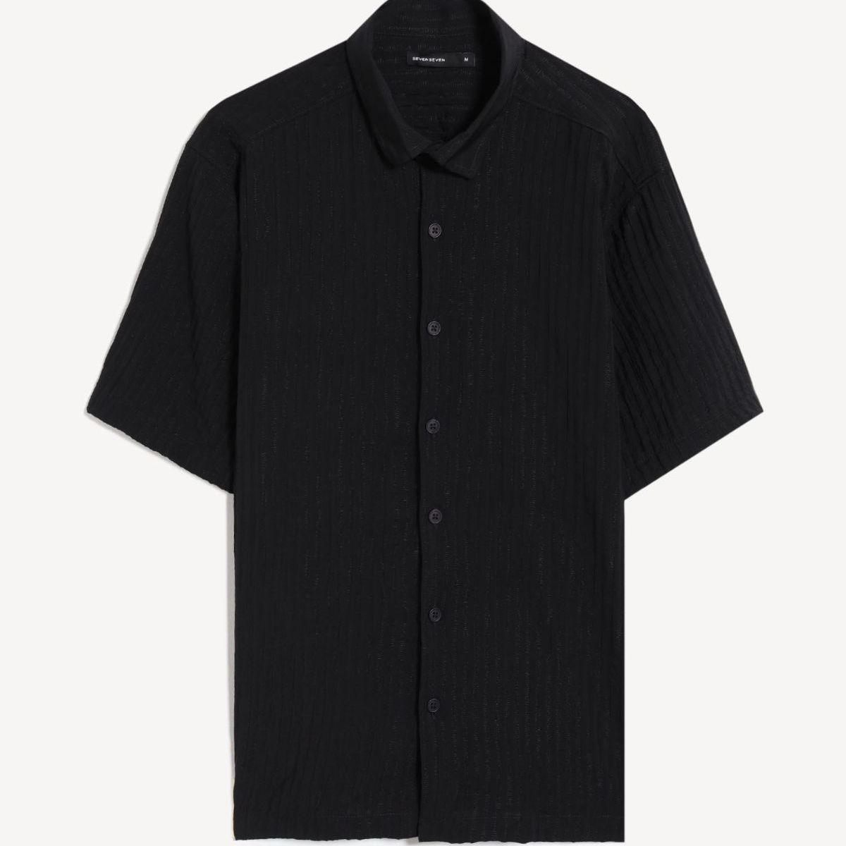 SEVEN SEVEN - Camisa Para Hombre Manga Corta Sin Bolsillo Cuello Casual M Color Negro Marca Seven Seven #45012199