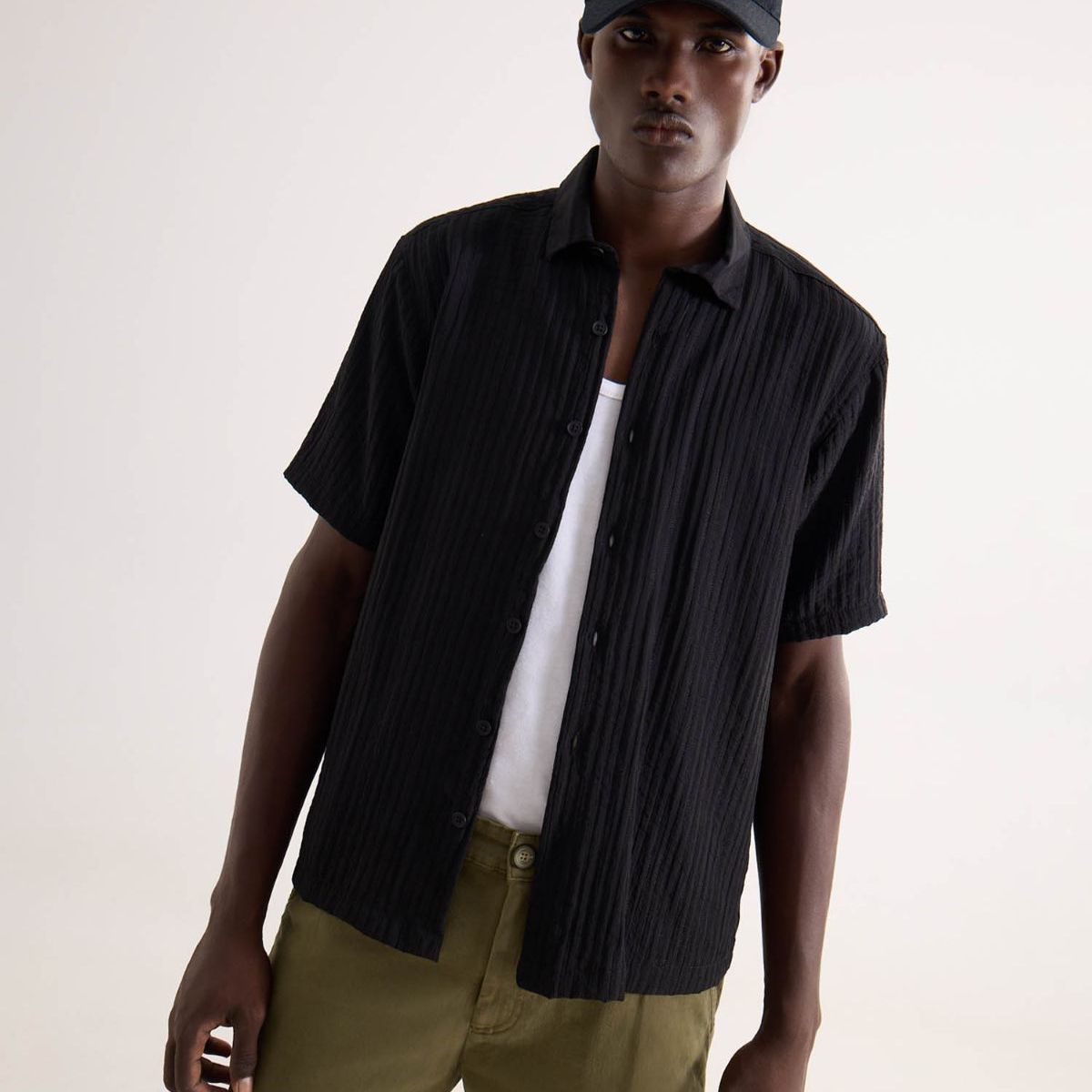 SEVEN SEVEN - Camisa Para Hombre Manga Corta Sin Bolsillo Cuello Casual M Color Negro Marca Seven Seven #45012199