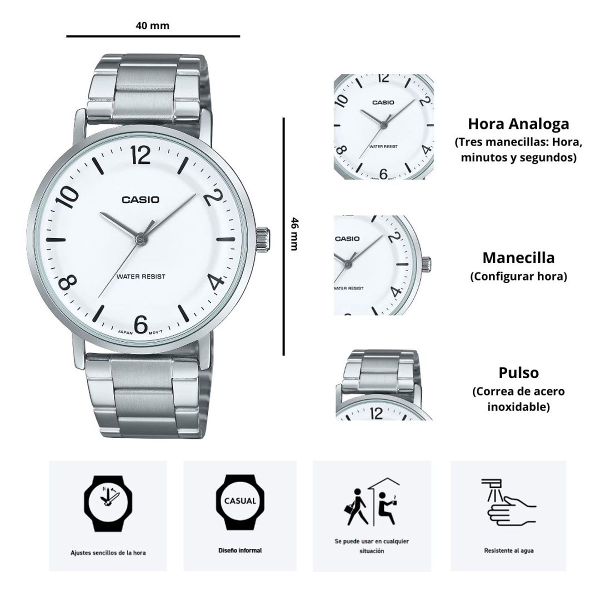 CASIO - Reloj Casio Modelo MTP-VT03D-7B Diseño Elegante