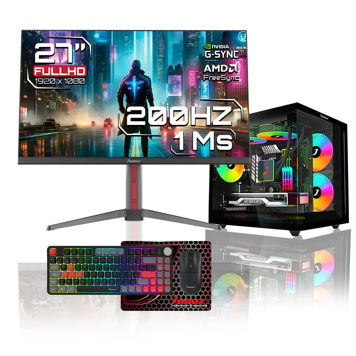 JANUS - Computador Gamer Ryzen 7 5700G RAM 16GB RGB SSD 512GB Monitor 27" Gamer 200Hz