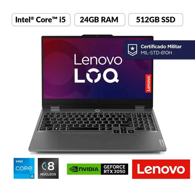 LENOVO - PORTATIL GAMER LENOVO LOQ 15IAX9,  I5 12450HX, SSD 512GB, DDR5 24GB,  6GB RTX3050