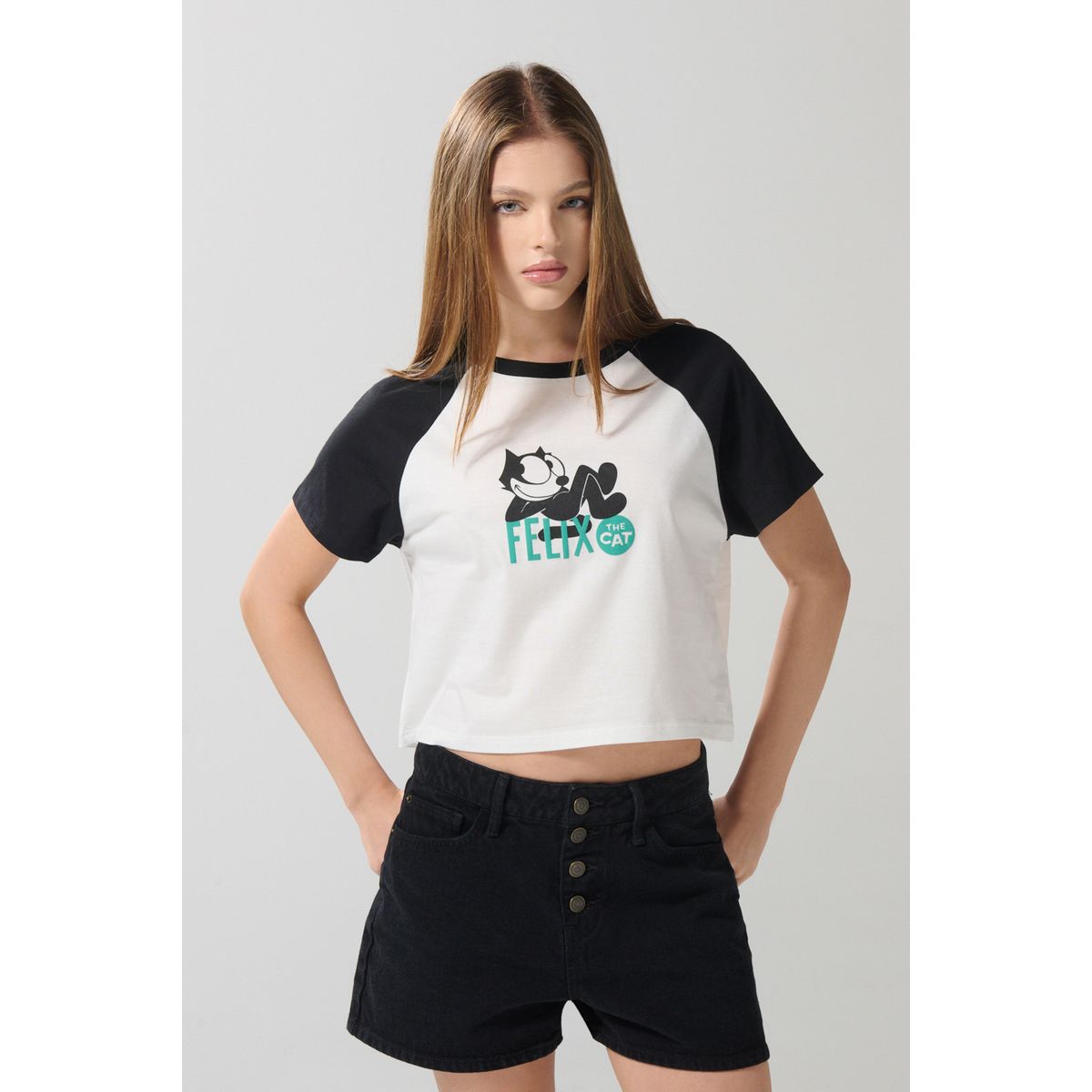 KOAJ - KOAJ Camiseta de Félix el Gato crema con manga ranglan corta Mujer