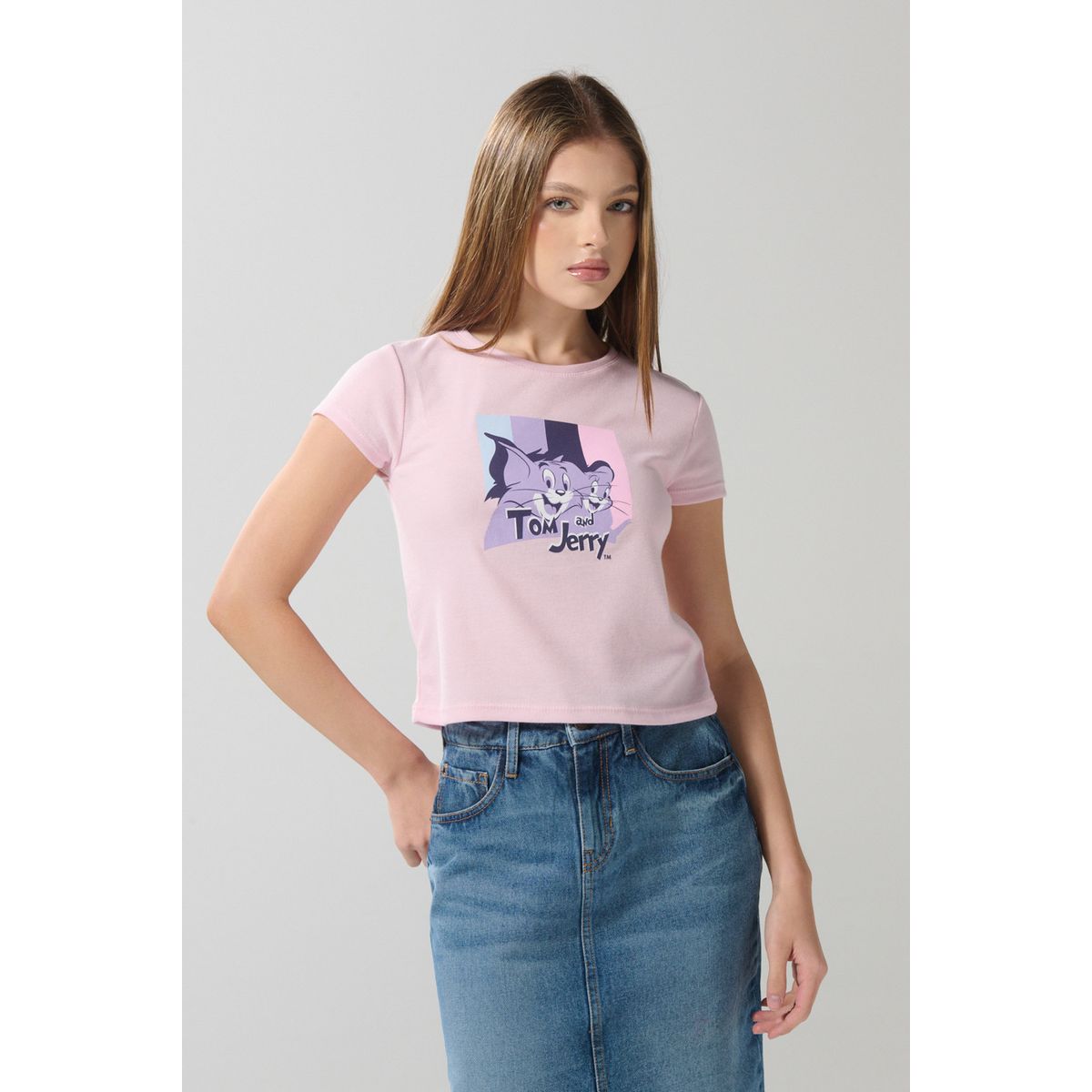 KOAJ - KOAJ Camiseta rosada clara de Tom y Jerry con cuello redondo Mujer