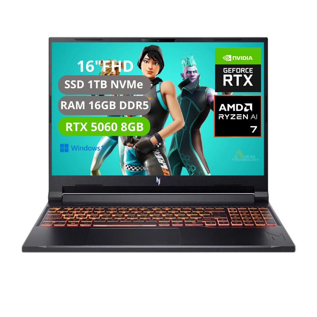 ACER - PORTATIL ACER NITRO V16 AI RYZEN AI 7 350 RAM 16GB SSD 1TB RTX 5060 8GB