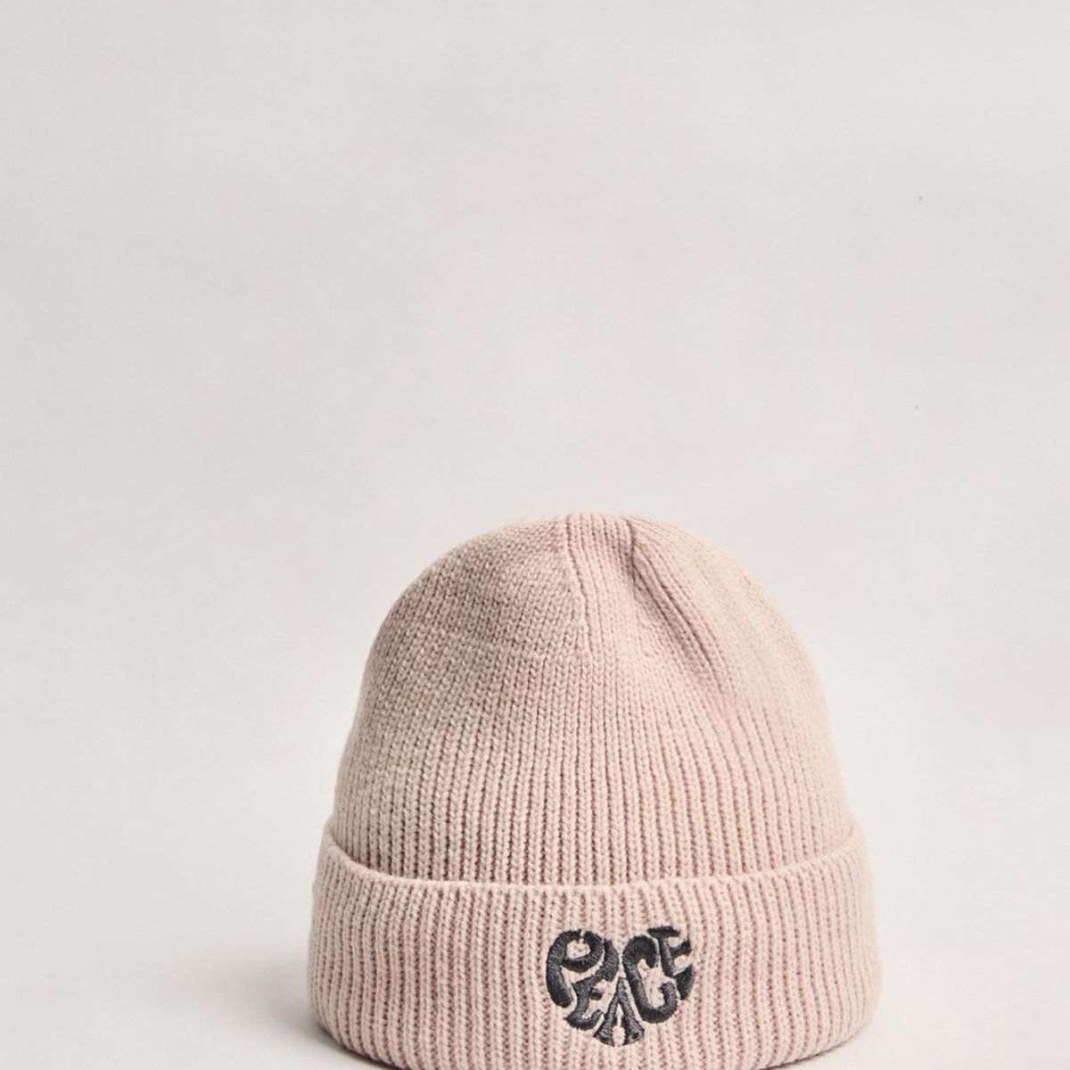 KOAJ - KOAJ Gorro tejido rosado claro con doblez sencillo y bordado Mujer