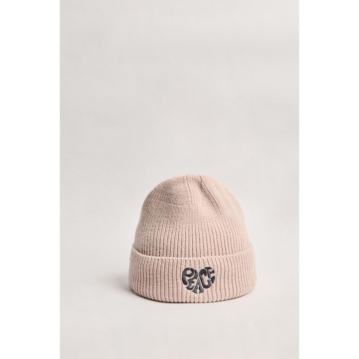 KOAJ - KOAJ Gorro tejido rosado claro con doblez sencillo y bordado Mujer