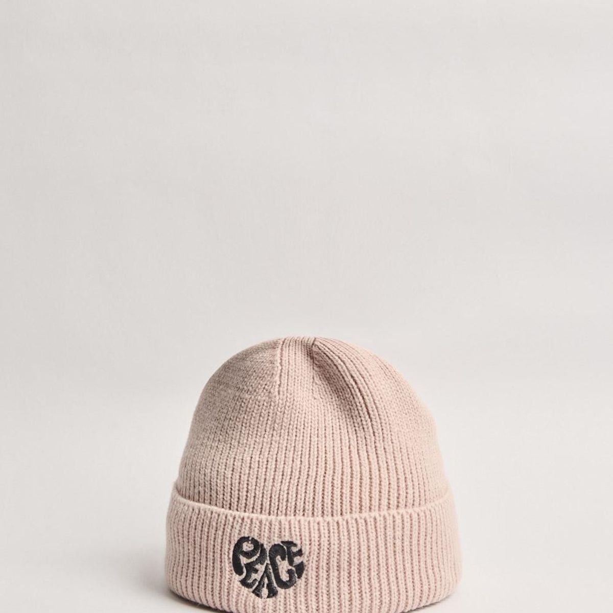 KOAJ - KOAJ Gorro tejido rosado claro con doblez sencillo y bordado Mujer