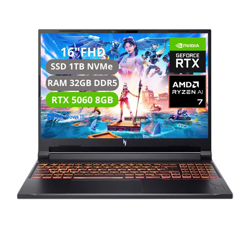 ACER - PORTATIL ACER NITRO V16 AI RYZEN AI 7 350 RAM 32GB SSD 1TB RTX 5060 8GB