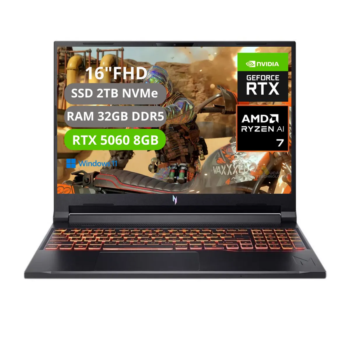ACER - PORTATIL ACER NITRO V16 AI RYZEN AI 7 350 RAM 32GB SSD 2TB RTX 5060 8GB