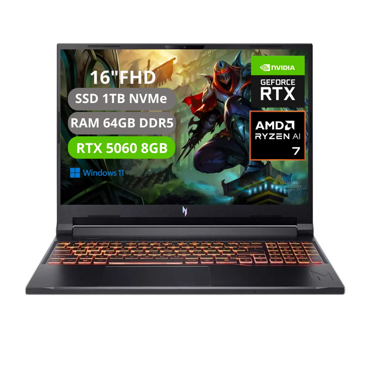 ACER - PORTATIL ACER NITRO V16 AI RYZEN AI 7 350 RAM 64GB SSD 1TB RTX 5060 8GB