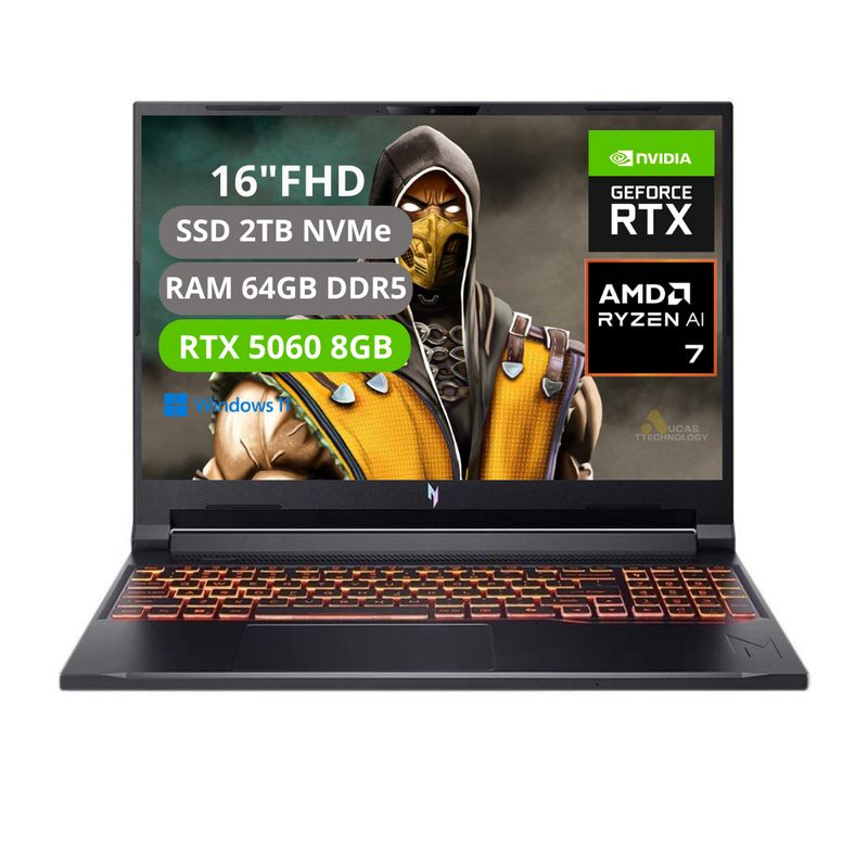 ACER - PORTATIL ACER NITRO V16 AI RYZEN AI 7 350 RAM 64GB SSD 2TB RTX 5060 8GB
