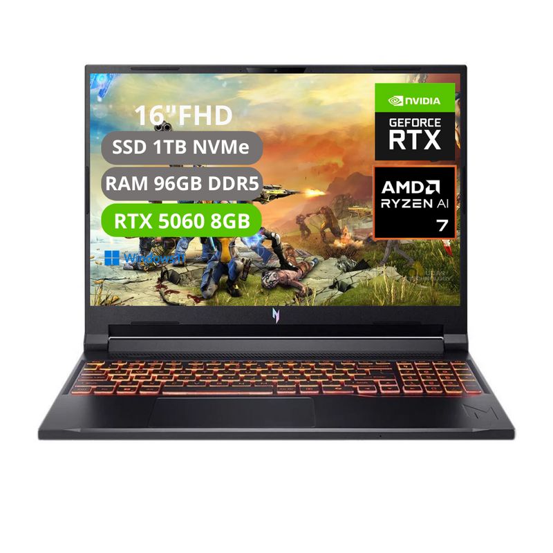 ACER - PORTATIL ACER NITRO V16 AI RYZEN AI 7 350 RAM 96GB SSD 1TB RTX 5060 8GB