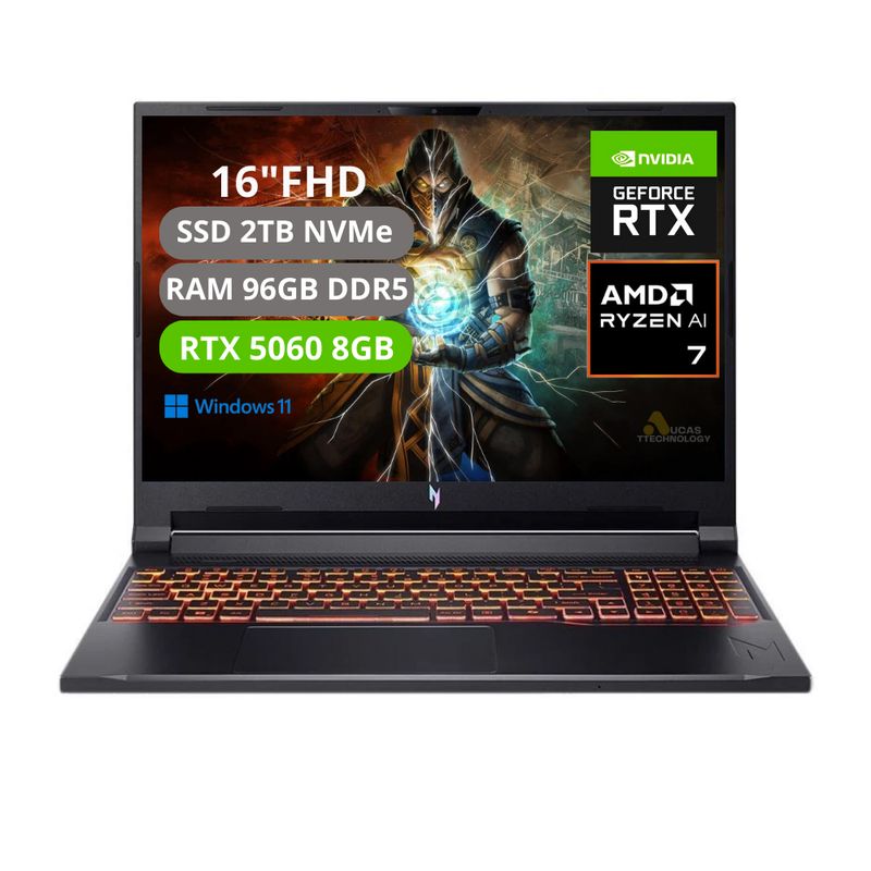 ACER - PORTATIL ACER NITRO V16 AI RYZEN AI 7 350 RAM 96GB SSD 2TB RTX 5060 8GB