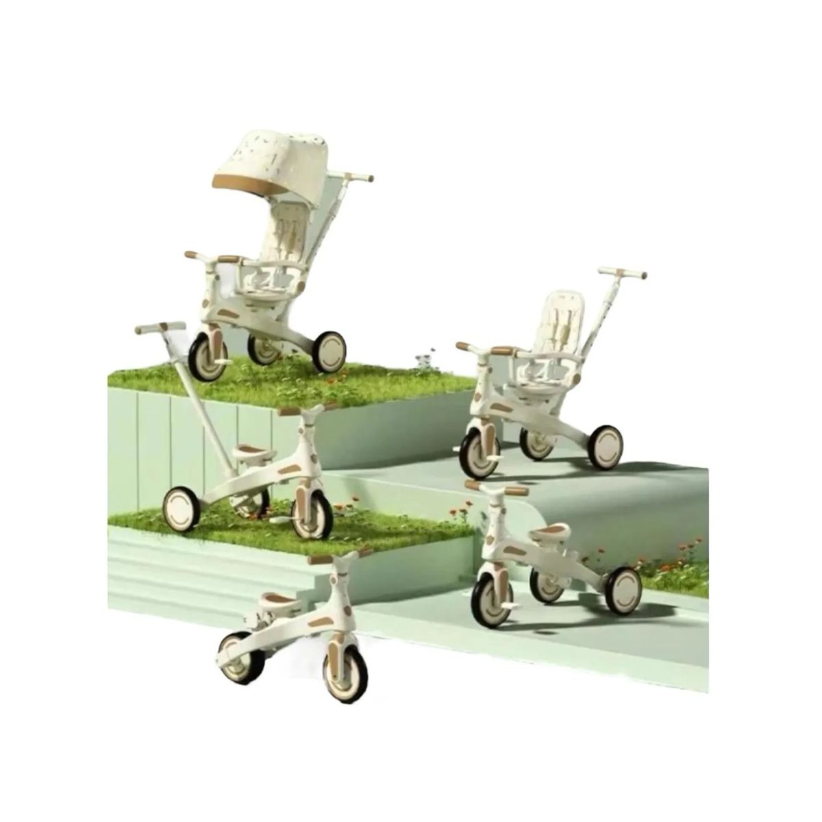 GENERICO - Triciclo Coche Paseador Función 5 En 1 Para Niños Rosa