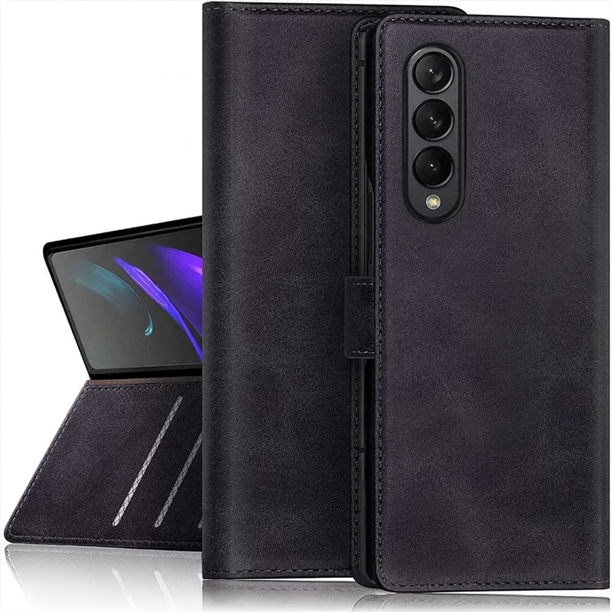 GENERICO - Forro Estuche Tipo Billetera De Cuero Para Samsung Z Fold 4 Negro
