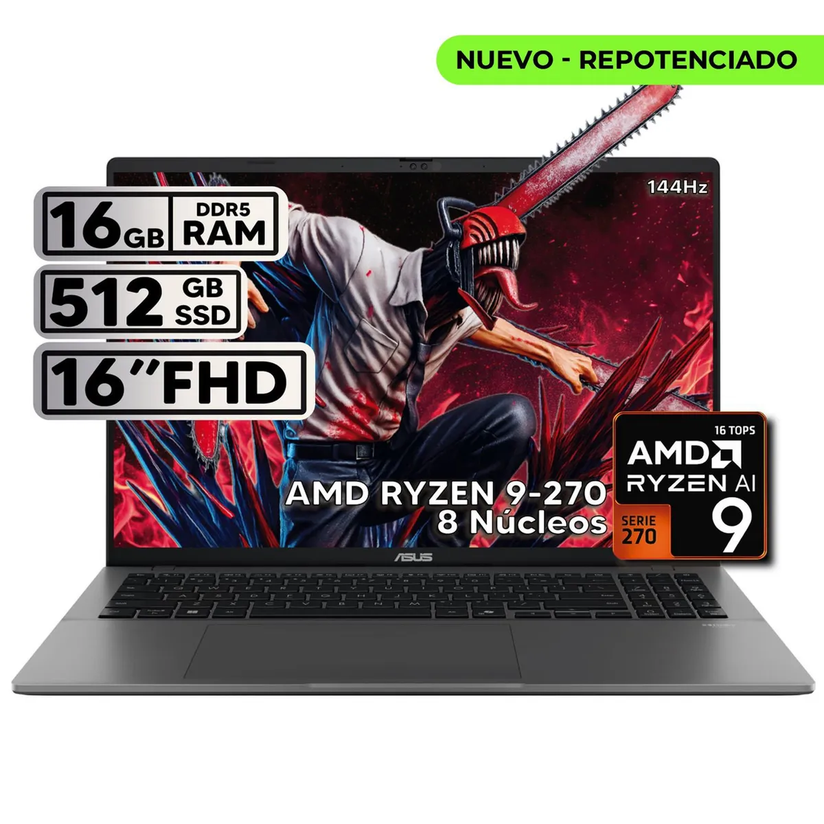 ASUS - PORTÁTIL ASUS 16″ RYZEN 9 16GB RAM 512GB SSD WUXGA GRIS + KASPERSKY