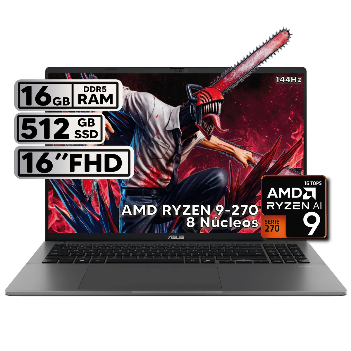 ASUS - PORTÁTIL ASUS 16″ RYZEN 9 16GB RAM 512GB SSD WUXGA GRIS + KASPERSKY
