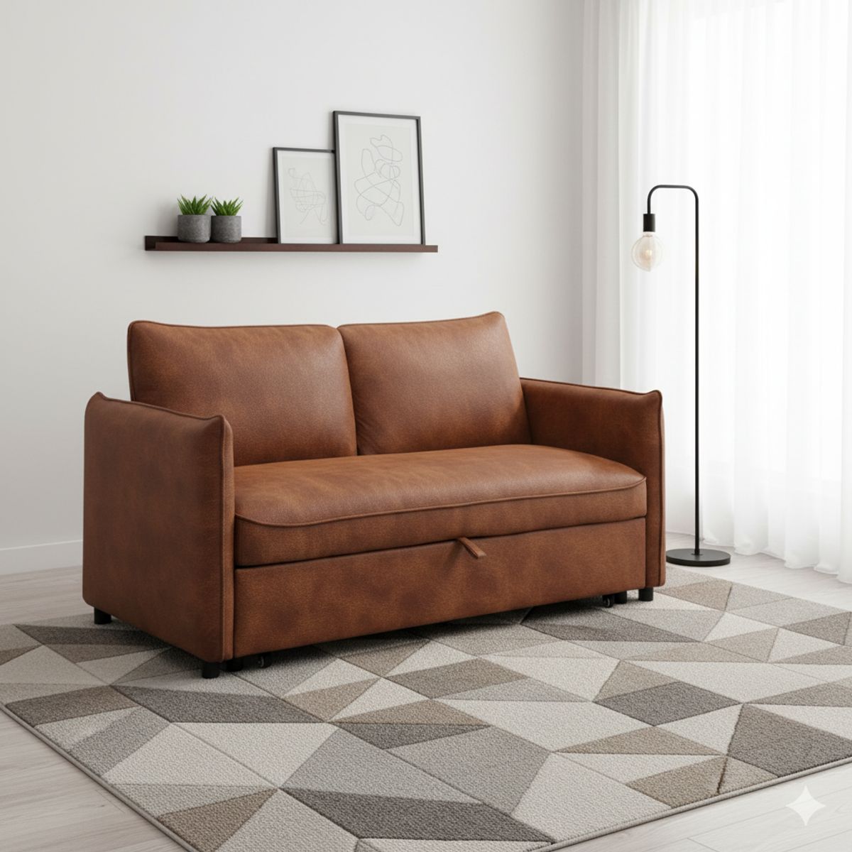 GENERICO - Sofacama Cajon Max 2 Puestos Marron cuero sintetico