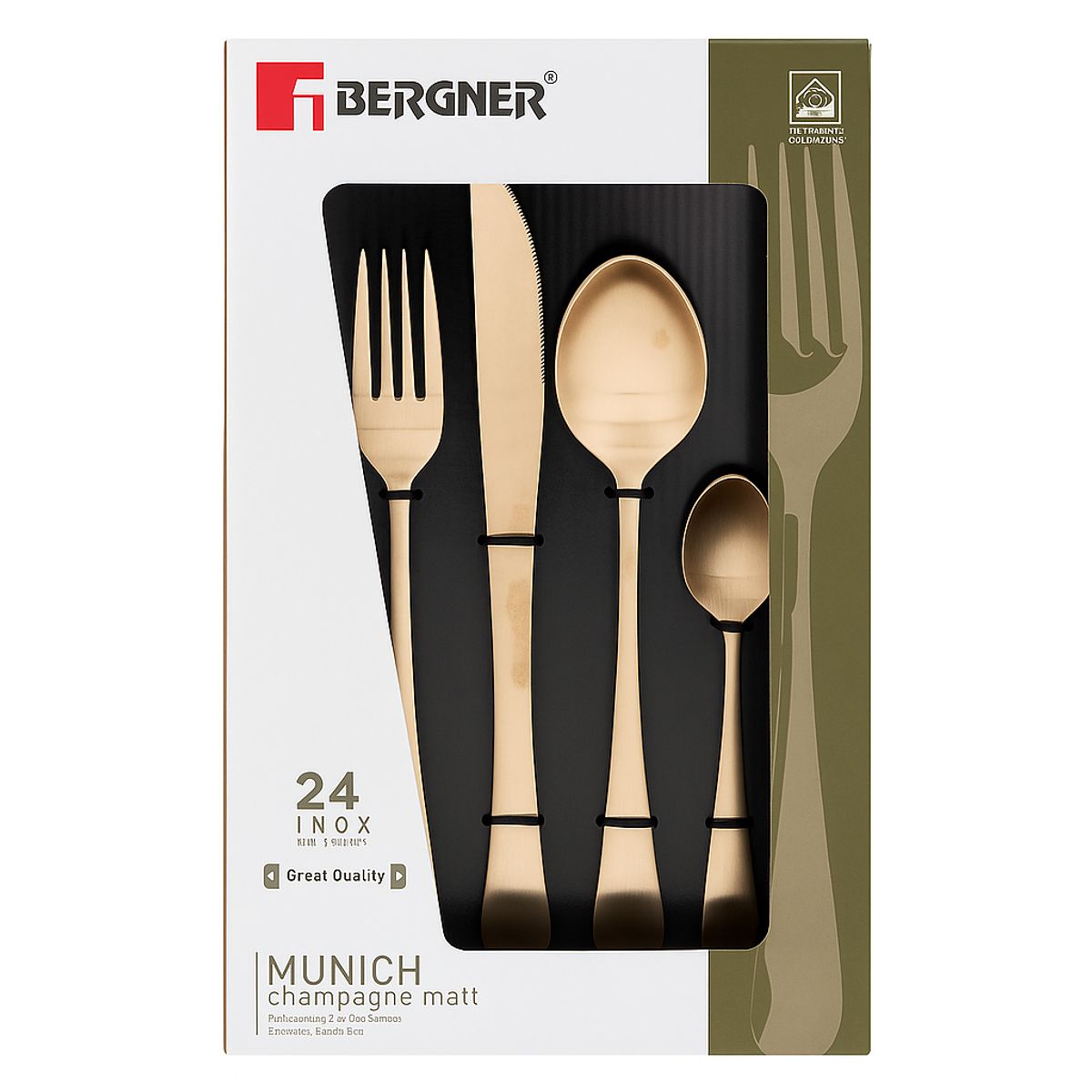 BERGNER - Juego de cubiertos 24 piezas Acero Inoxidable Munich Champagne Matt