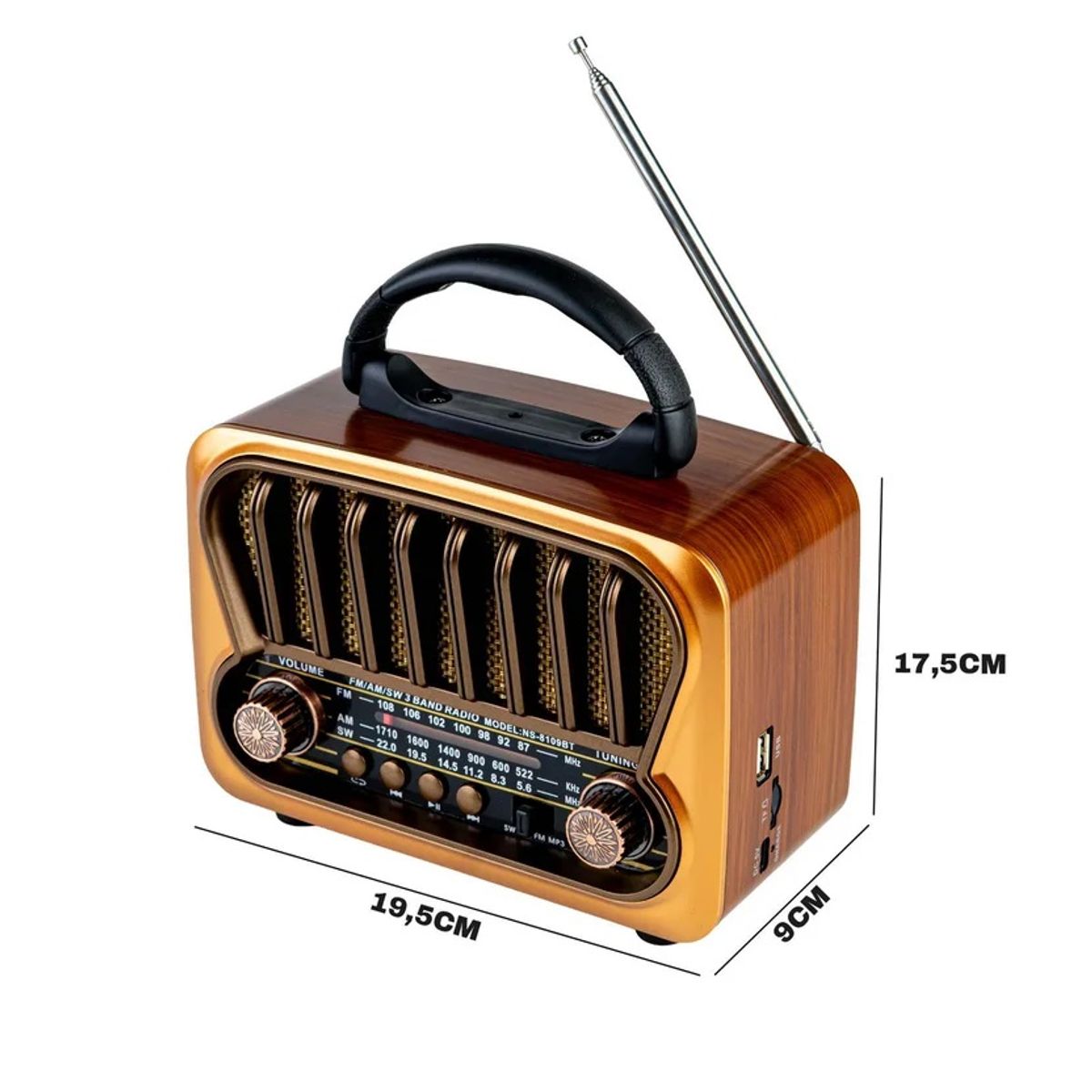 VINTAGE - Radio Retro Vintage Con Bluetooth Am fm sw Usb Recargable
