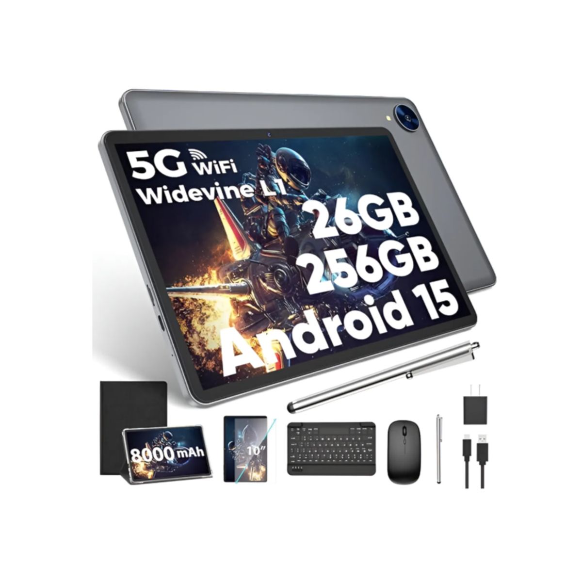 GENERICO - Tablet Android 14 Teclado+Mouse Ram 26 gb + 256 gb Rom Color Gris Oscuro