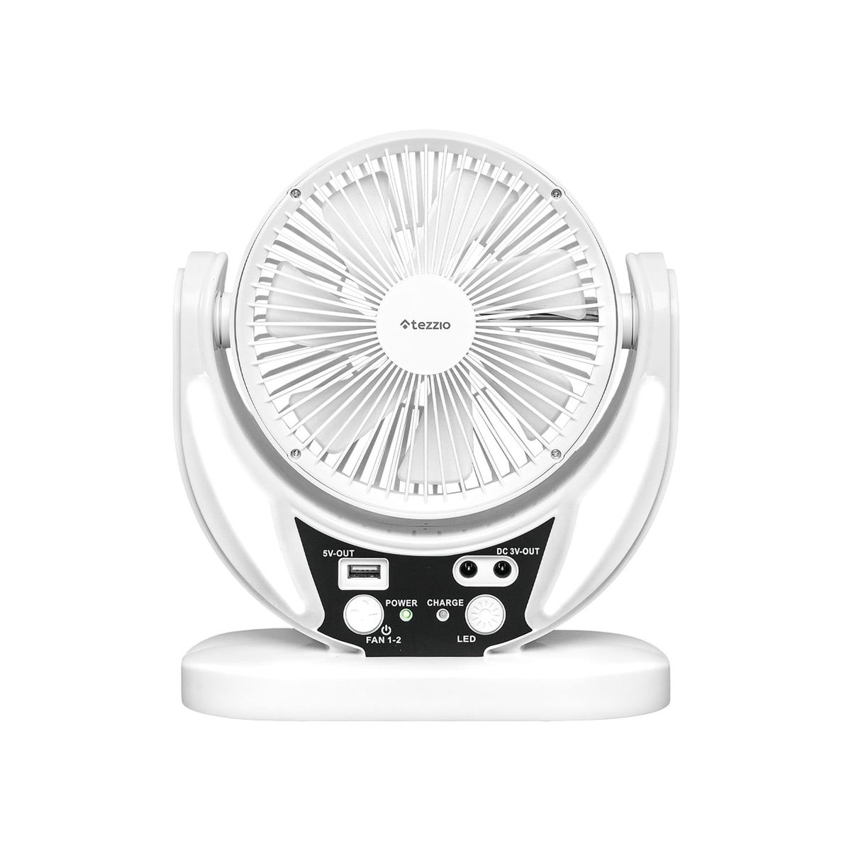 TEZZIO - Ventilador de Mesa 6” Tezzio Recargable con Panel Solar, Bombillos DC y Puerto USB