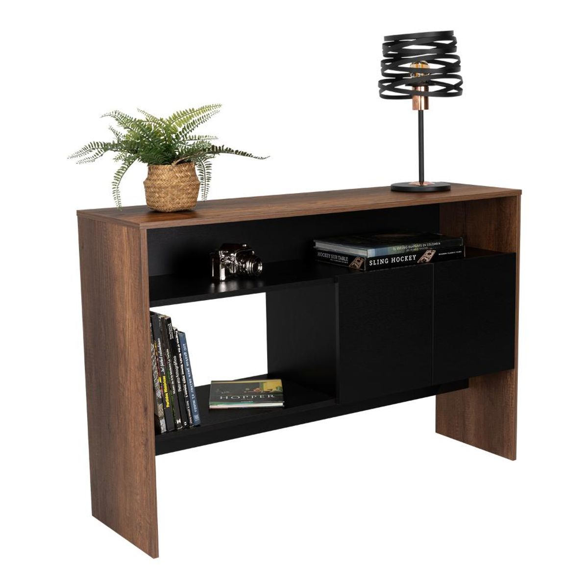 RTA DESIGN - Mueble Recibidor Clasic Cobre y Wengue con Dos Puertas y Dos Entrepaños