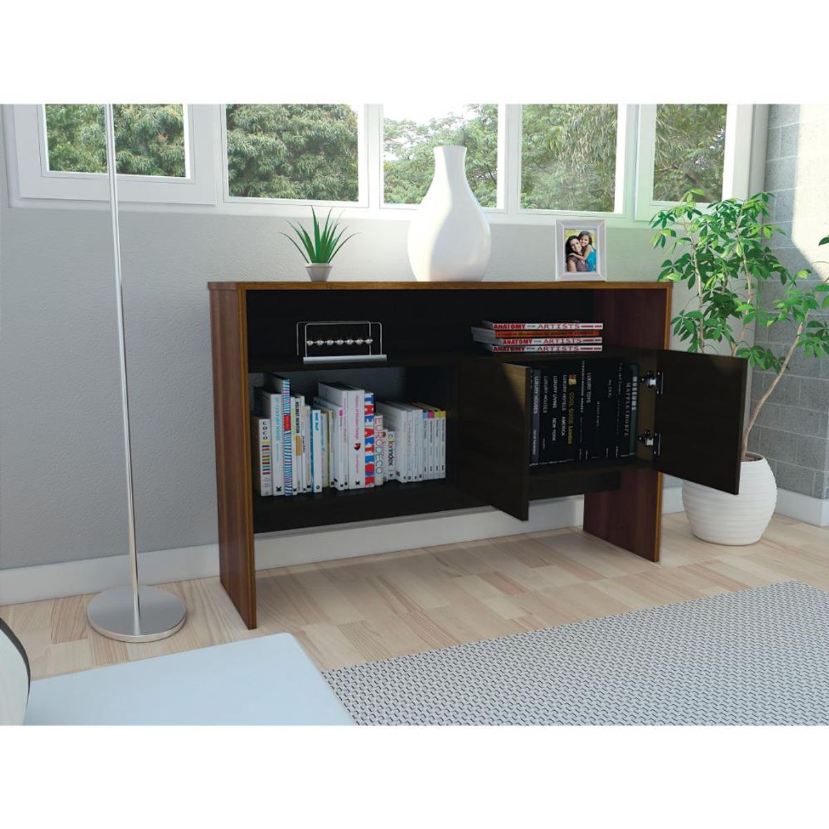 RTA DESIGN - Mueble Recibidor Clasic Cobre y Wengue con Dos Puertas y Dos Entrepaños