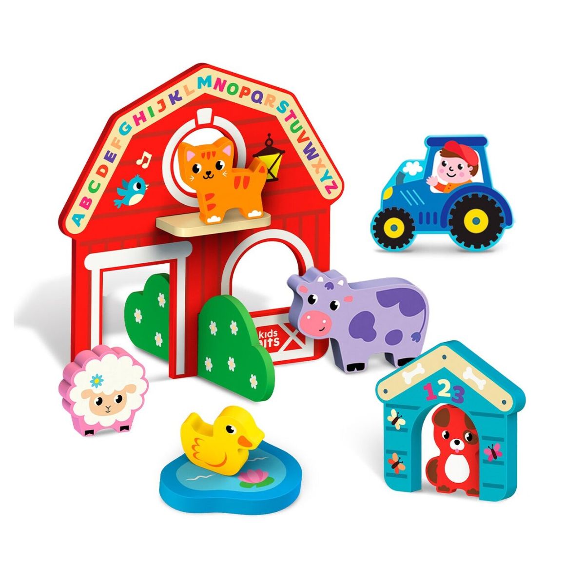 TOY LOGIC - Set 11 Cubos  Bloques en Madera Granja Kids Hits