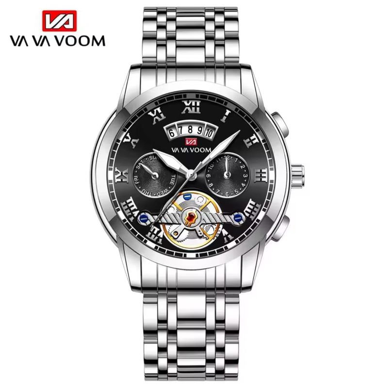GENERICO - RELOJ VA VA VOOM ACERO CALENDARIO 2453 PLATEADO NEGRO ORIGINAL