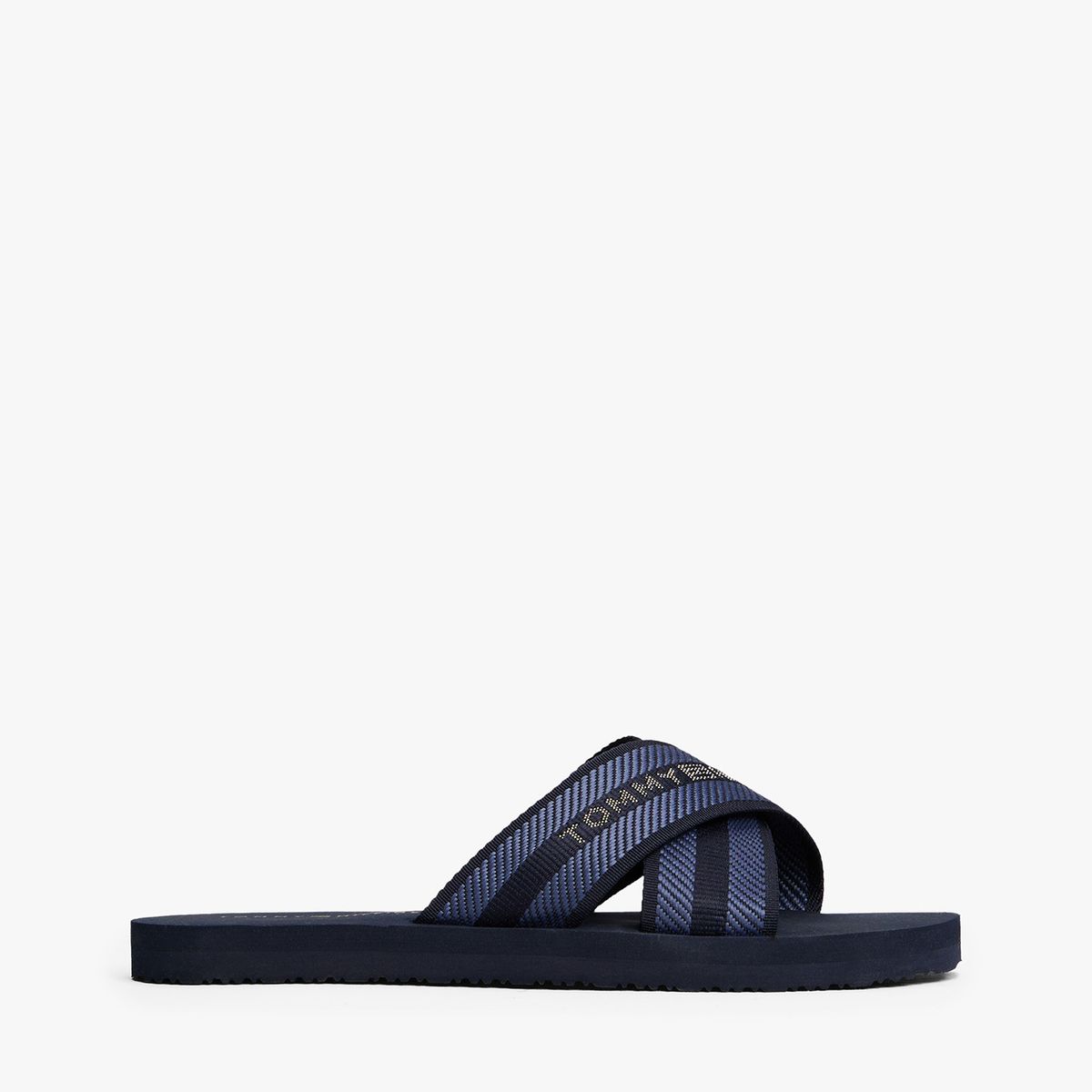 TOMMY HILFIGER - Sandalias azul oscuro con tiras cruzadas y logo Tommy Hilfiger