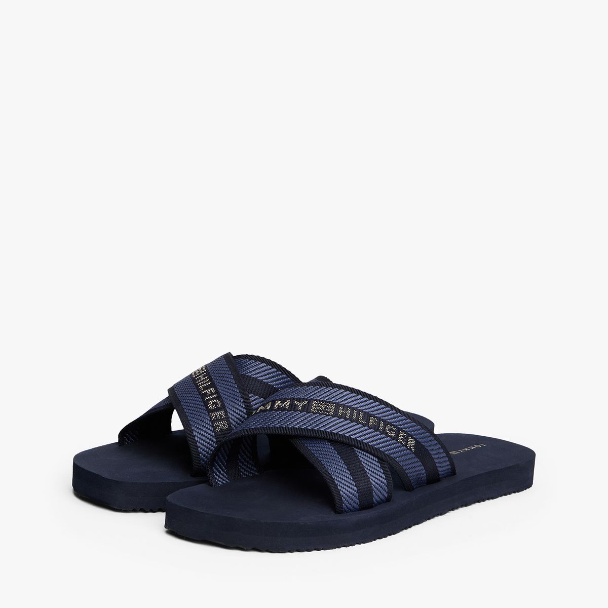 TOMMY HILFIGER - Sandalias azul oscuro con tiras cruzadas y logo Tommy Hilfiger