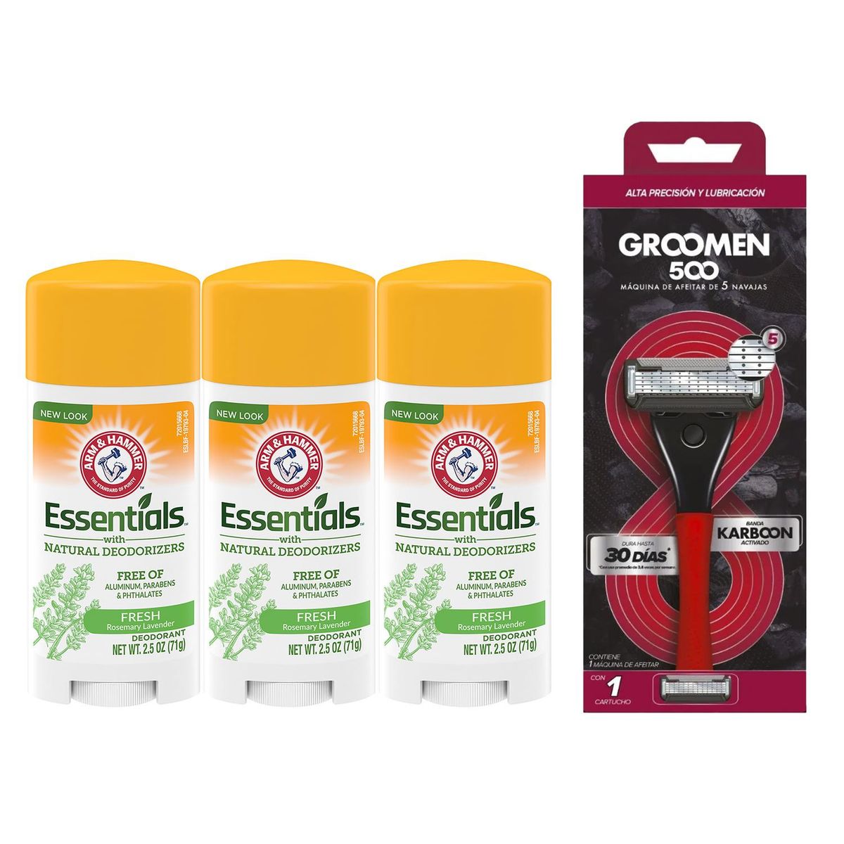 GROOMEN - Pack x3 Desodorante Arm&Hammer + Máquina Groomen 500 X1 Rto