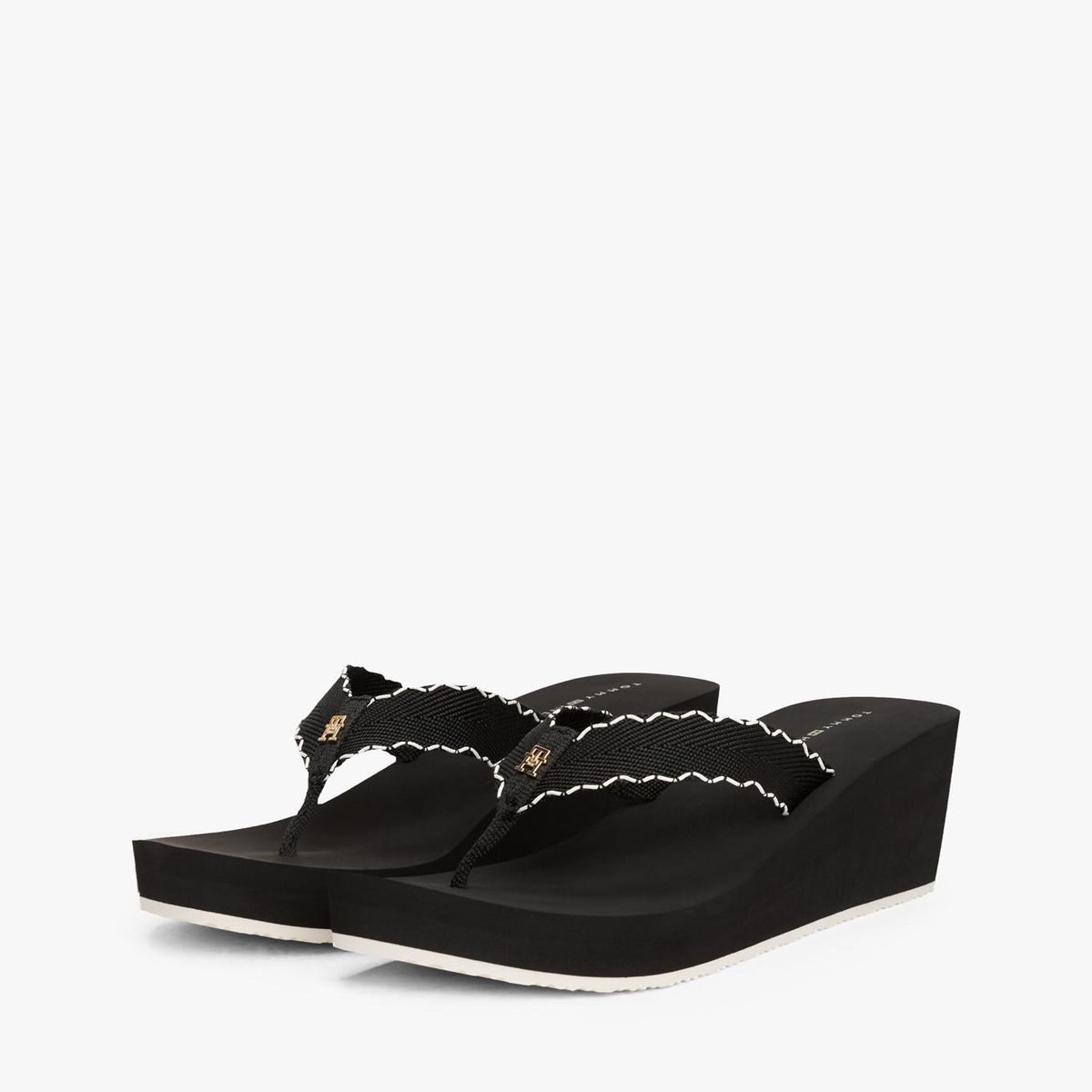TOMMY HILFIGER - Sandalias negro de cuña con monograma TH Tommy Hilfiger