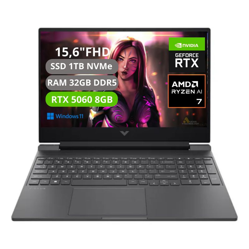 HP - PORTATIL HP VICTUS 15-FB3001NR RYZEN AI 7 350 RAM 32GB SSD 1TB RTX 5060 8GB FHD