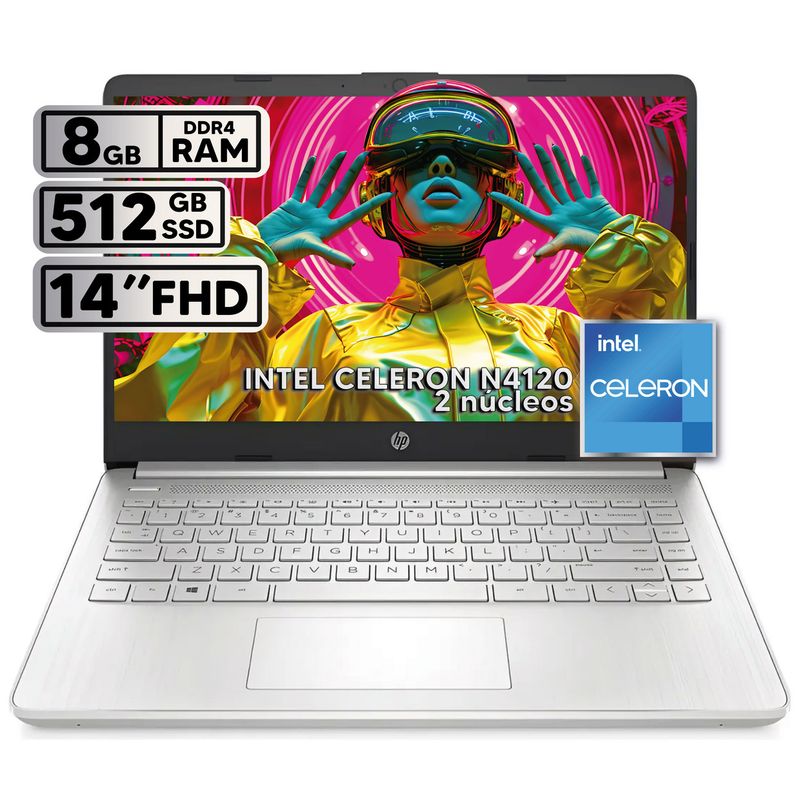 HP - PORTATIL HP 14 INTEL CELERON N4500 8GB RAM 512GB SSD PANTALLA 14" LED HD