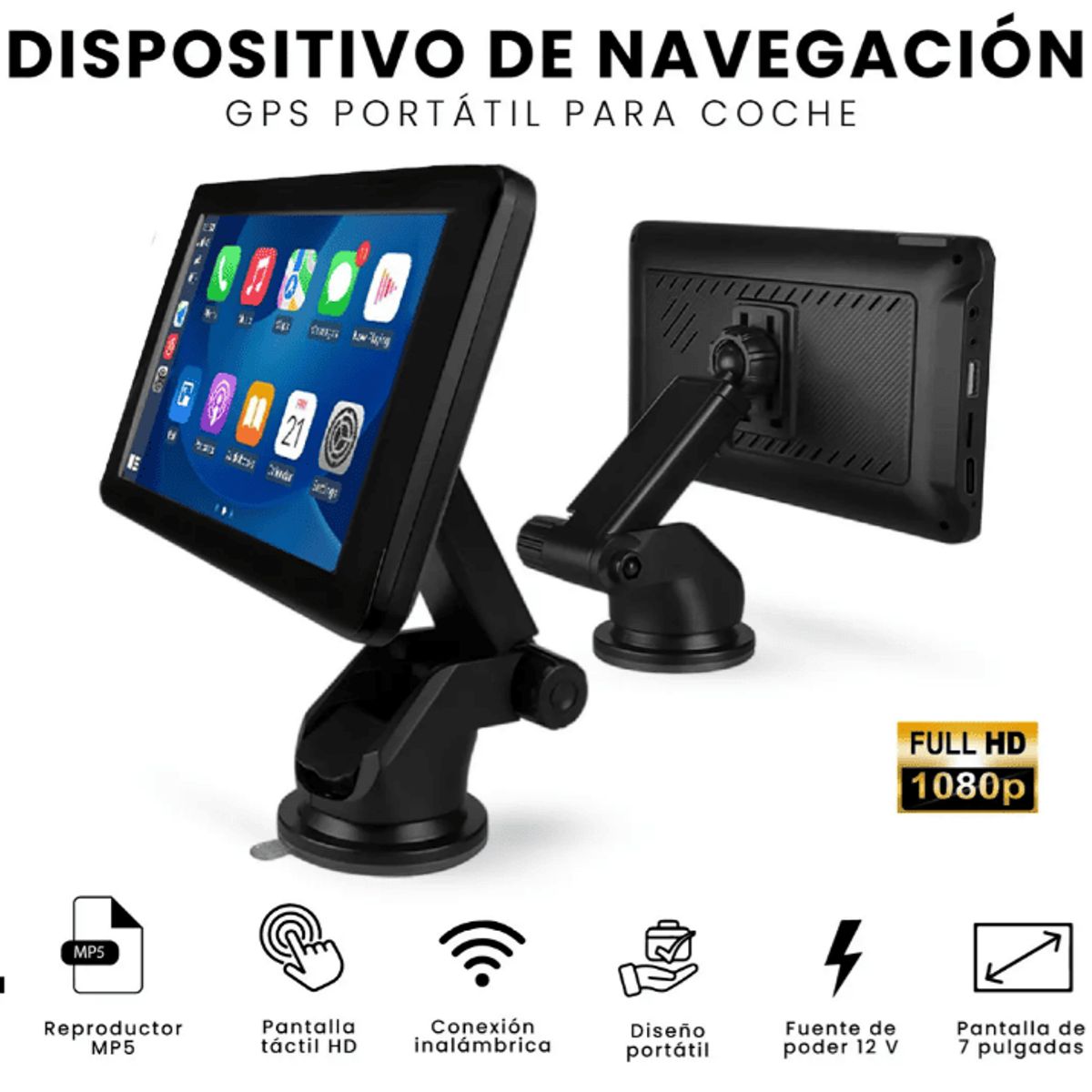 INNOVALL - Gps Portátil Carplay & Android Auto Inalámbrico 7 Pantalla Táctil Hd Cámara
