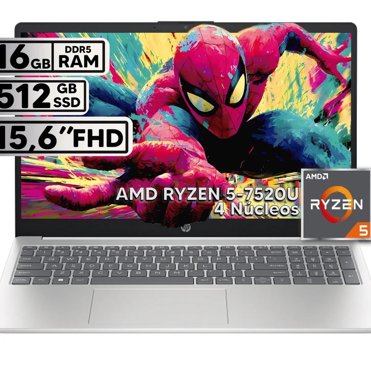 HP - PORTÁTIL HP RYZEN 5 7520U 16GB RAM 512GB SSD 15.6" HD LED