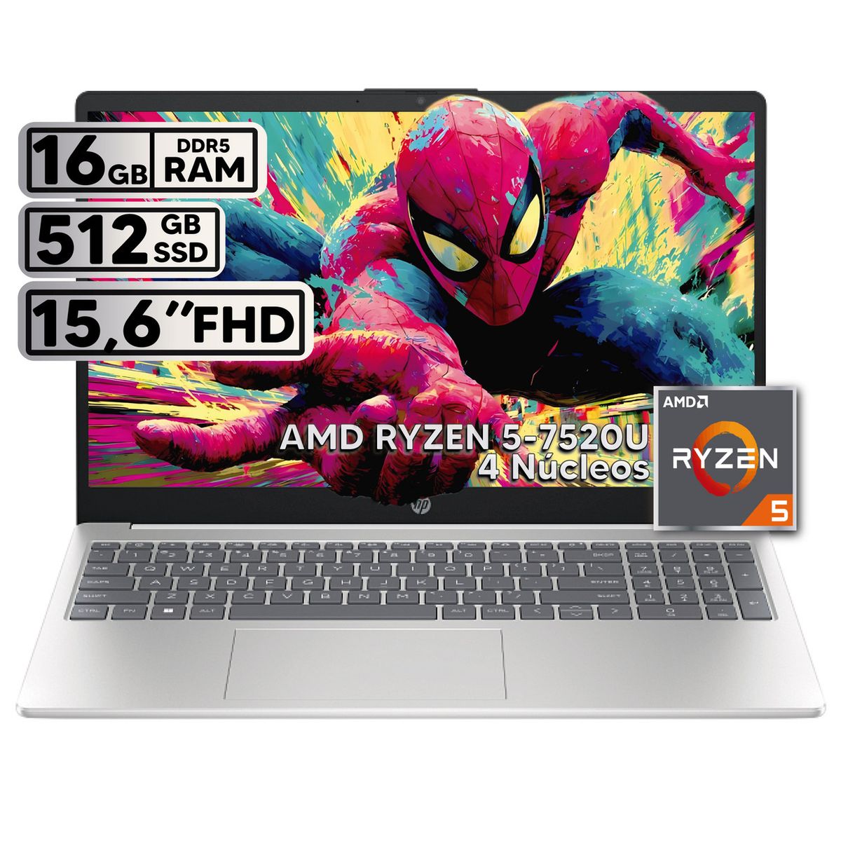 HP - PORTÁTIL HP RYZEN 5 7520U 16GB RAM 512GB SSD 15.6" HD LED