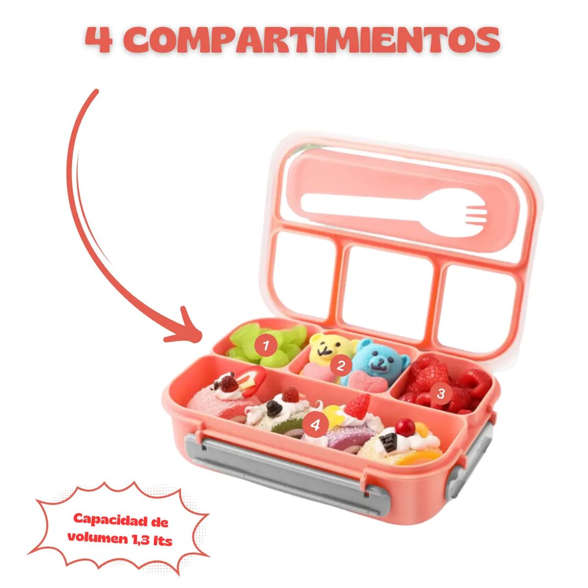 MONBENTO - Lonchera Bento 4 Compartimientos Térmica 1.3 L