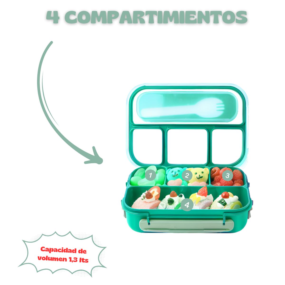 MONBENTO - Lonchera Bento 4 Compartimientos Térmica 1.3 L