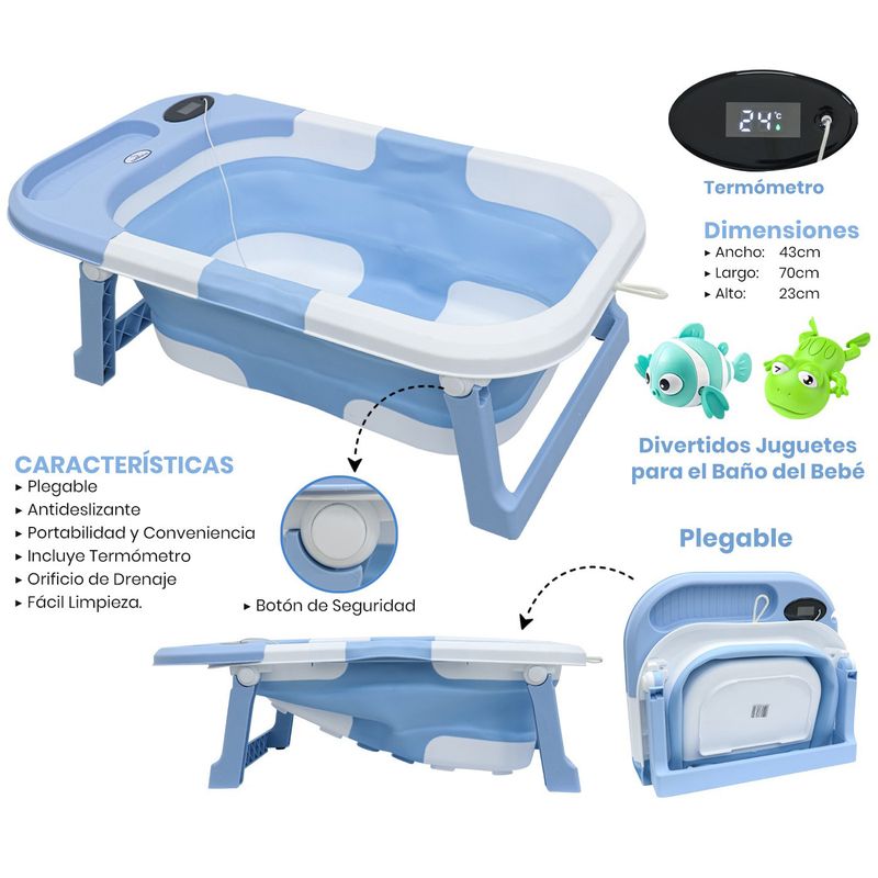 BEBESITOS - BAÑERA PLEGABLE CON TERMOMETRO Y JUGUETES MARCA BEBESITOS