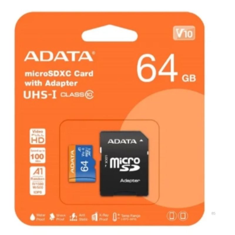 ADATA - Memoria Micro SD ADATA 64GB + Adaptador Clase 10 V10 A1