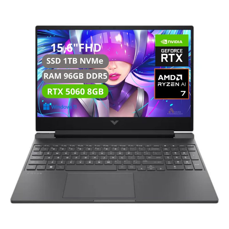 HP - PORTATIL HP VICTUS 15-FB3001NR RYZEN AI 7 350 RAM 96GB SSD 1TB RTX 5060 8GB FHD
