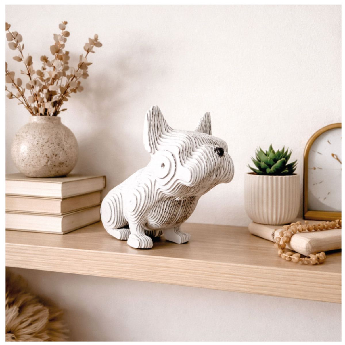 GENERICO - Perro Decorativo Bulldog Francés Blanco en Cartón