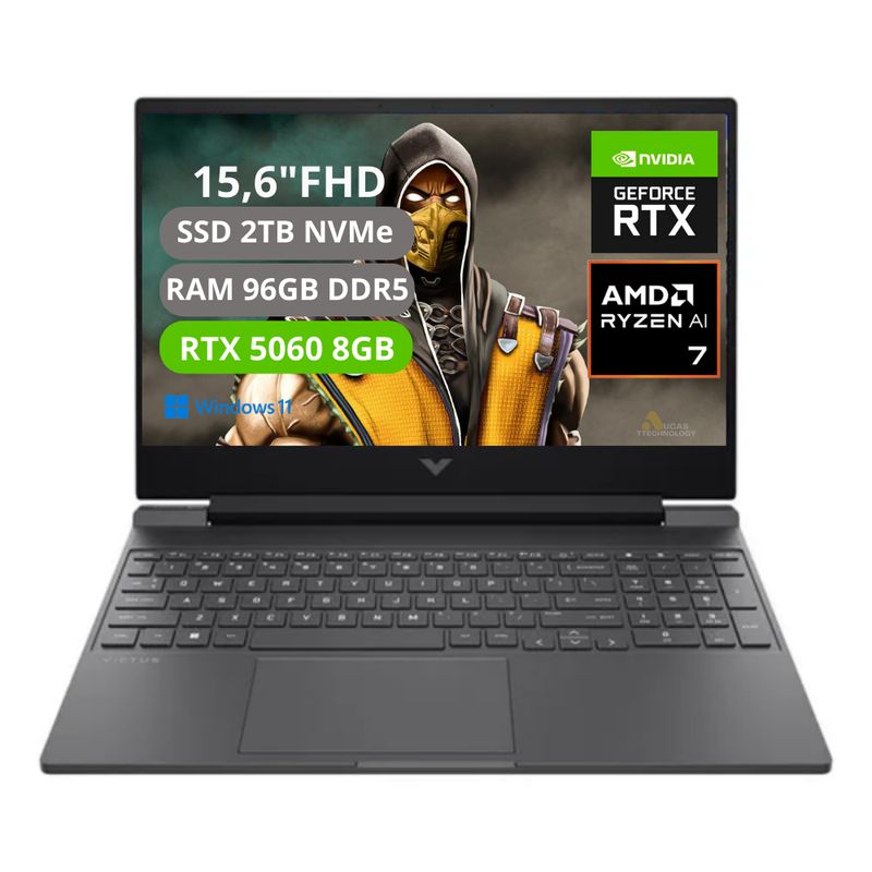 HP - PORTATIL HP VICTUS 15-FB3001NR RYZEN AI 7 350 RAM 96GB SSD 2TB RTX 5060 8GB FHD