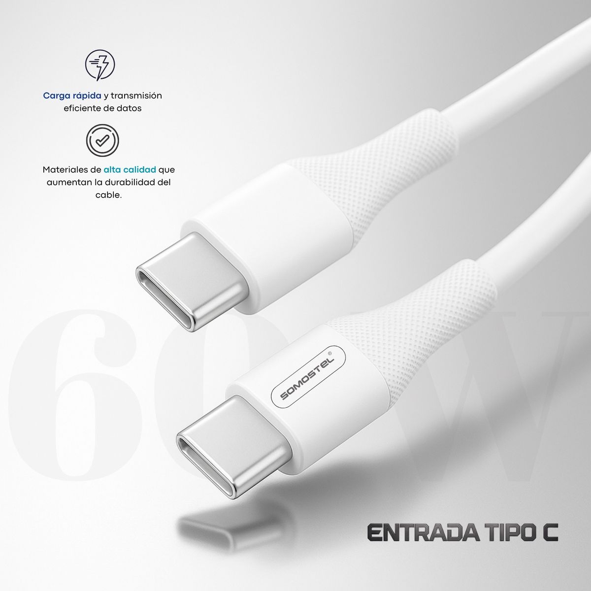 TECH - Cargador Usb C Cable De Carga Rapida Pd 60w 12m Rapido C-c